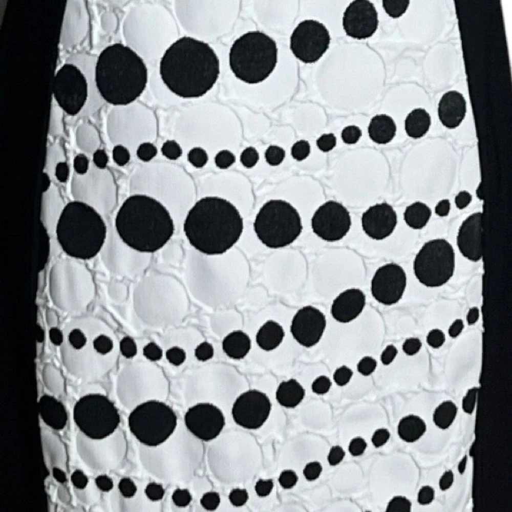 Joseph Ribkoff Dress Size 8 Polka Dot Colorblock Chic Cowl Neck Dress Monochrome - Picture 5 of 6